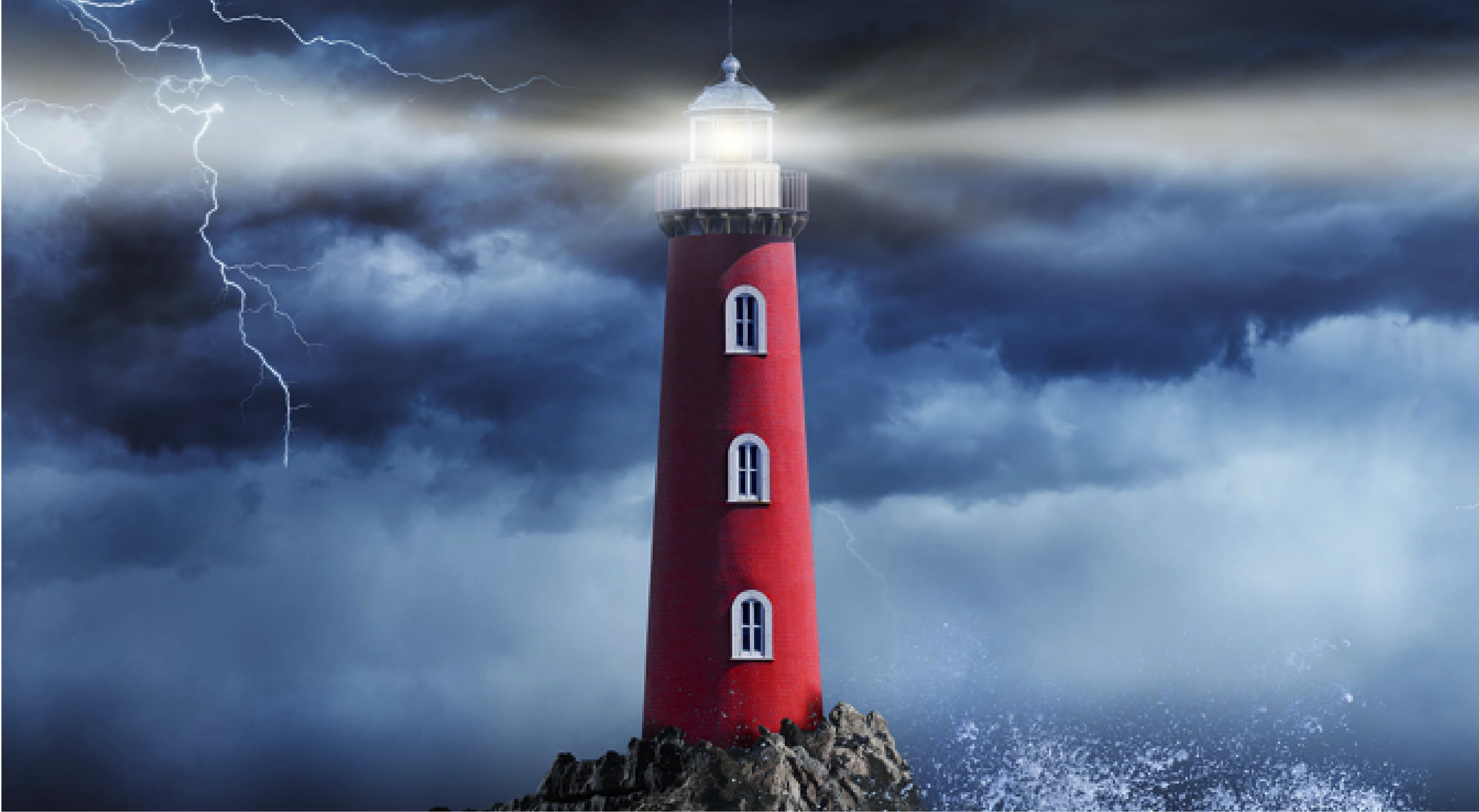 A picture of a lighthouse with a bad storm happening